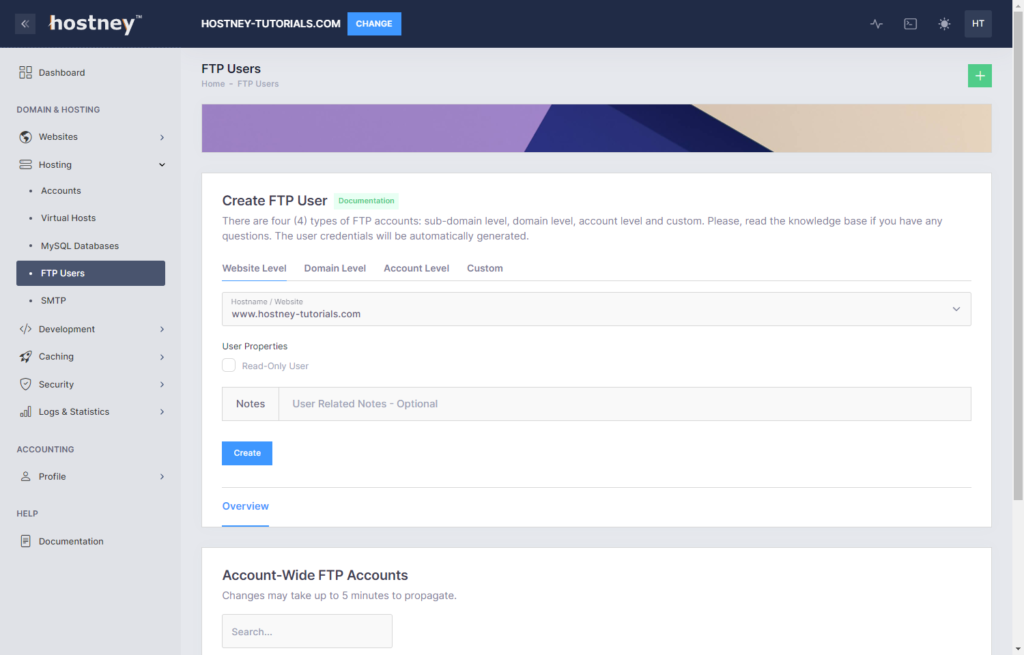 Web Hosting - FTP Users