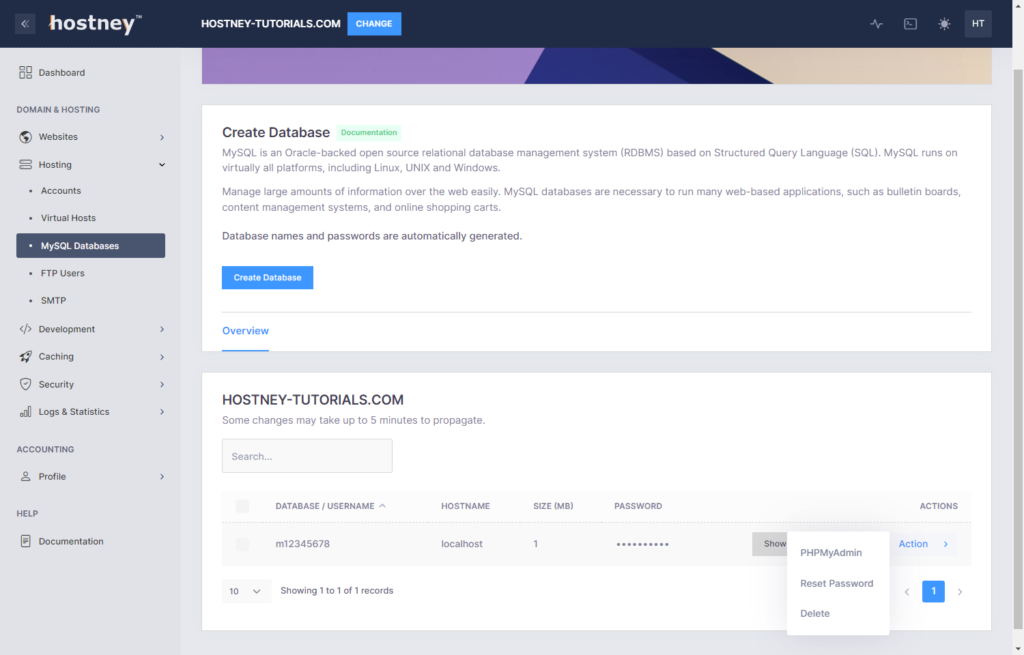 Web Hosting - Manage MySQL Database
