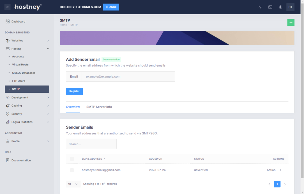 Web Hosting - SMTP Credentials